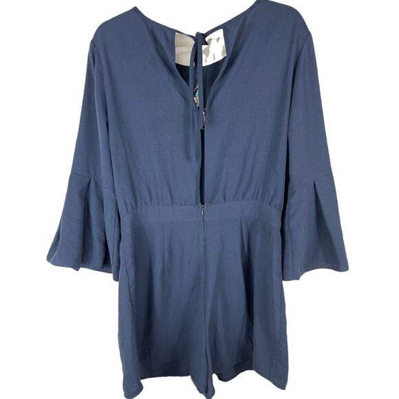 Jealous Tomato Navy Peacock Floral Embroidered Romper Size Large - Picture 3 of 6